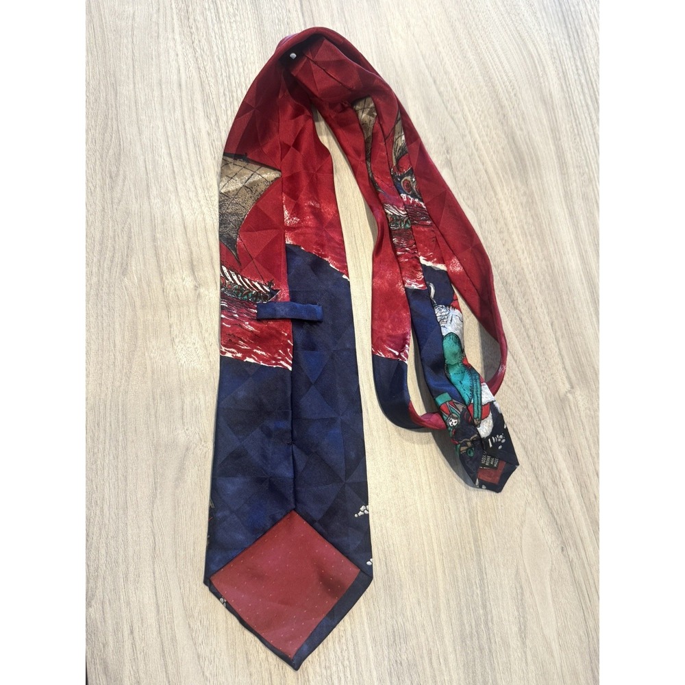 Vintage Viking Santa Christmas Necktie – Novelty Holiday Tie Longship Print‎ - Picture 3 of 3